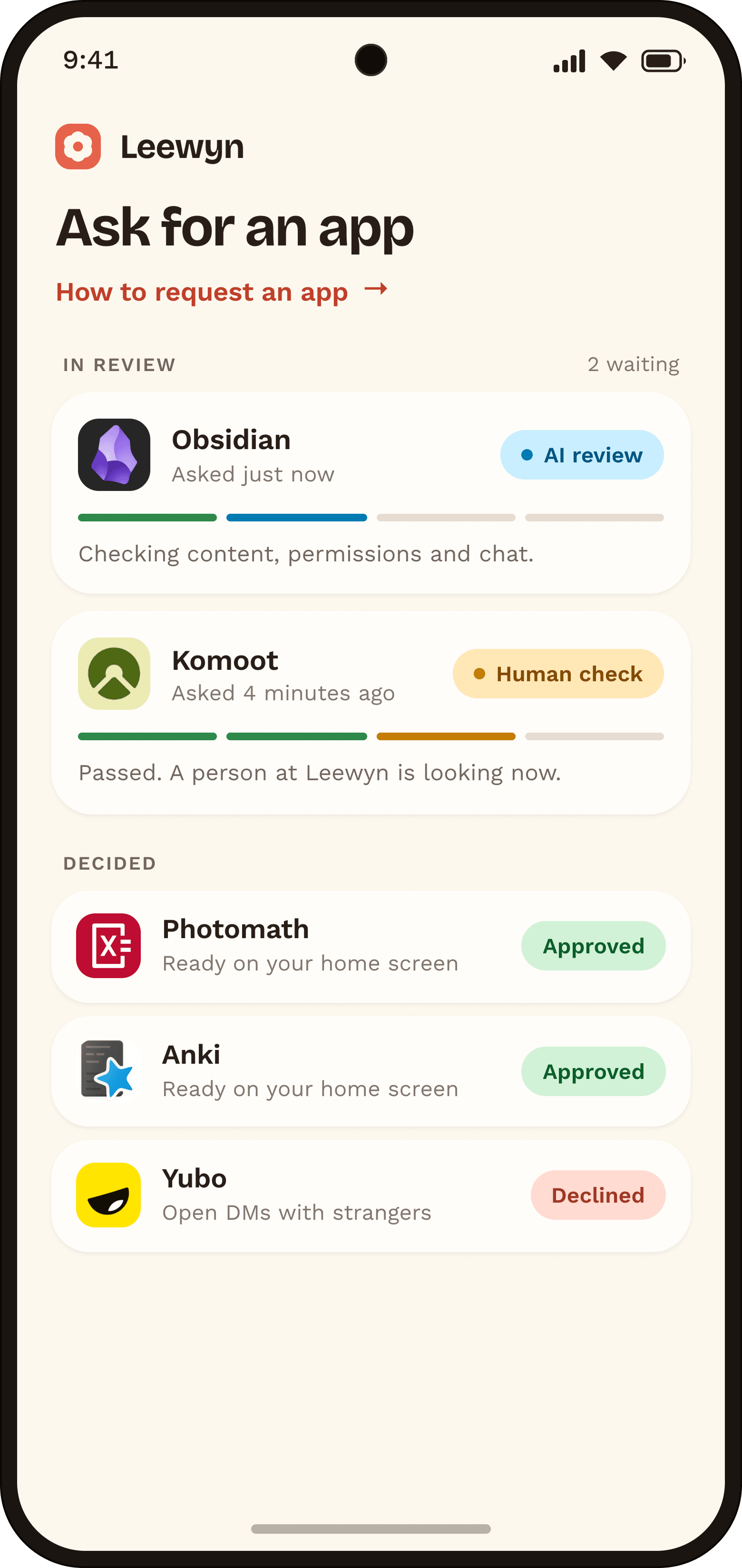 Leewyn app request screen on a phone