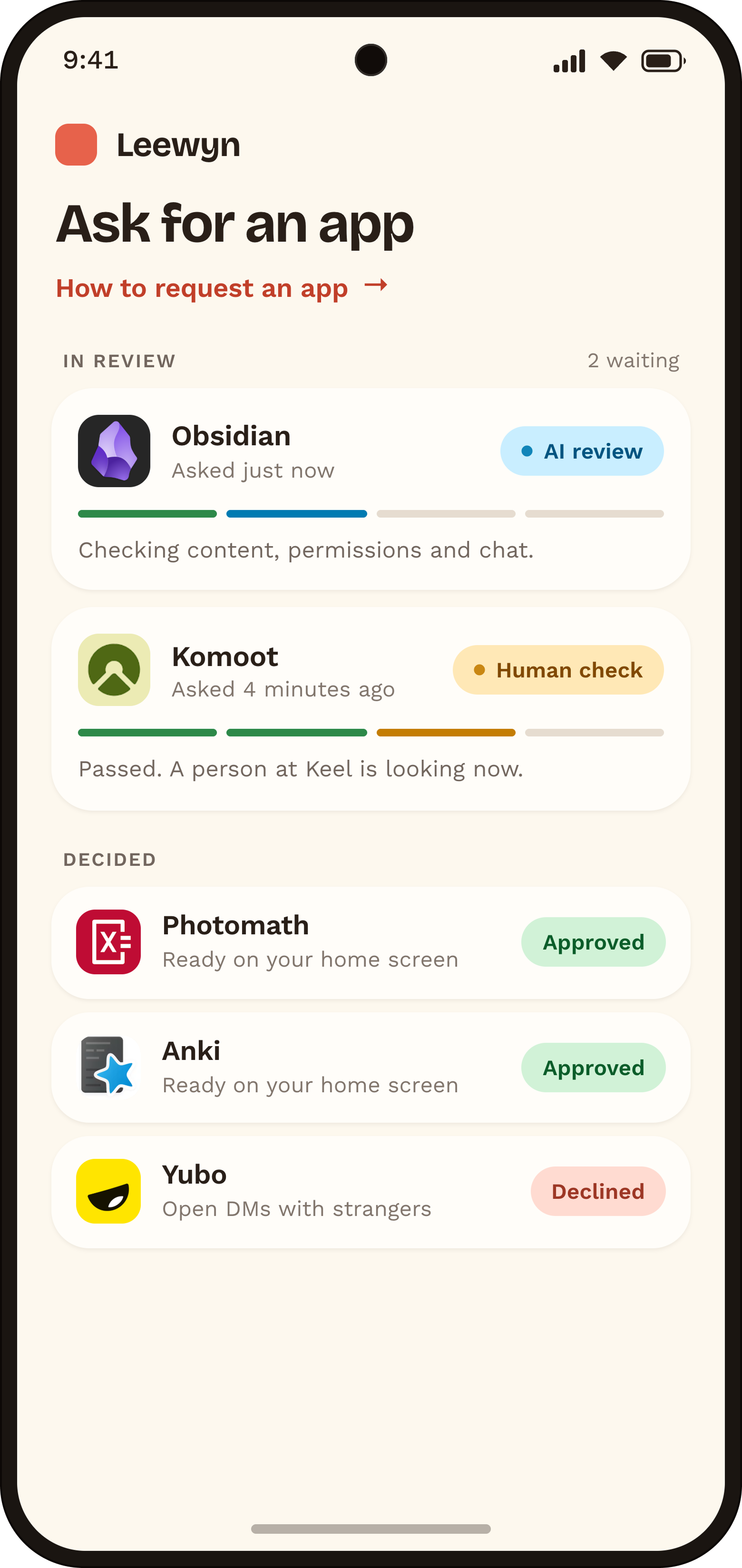 Leewyn app request screen on a phone